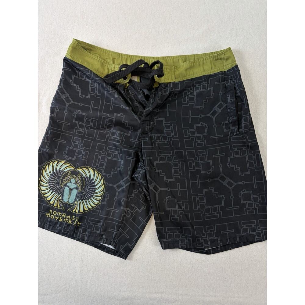 Men's Nomadic Movement Festival Streetwear Swim Shorts Black Medium Limited E